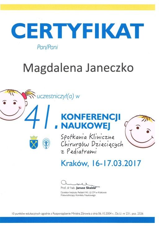 magdalena janeczko certyfikat pediatra kliniczny